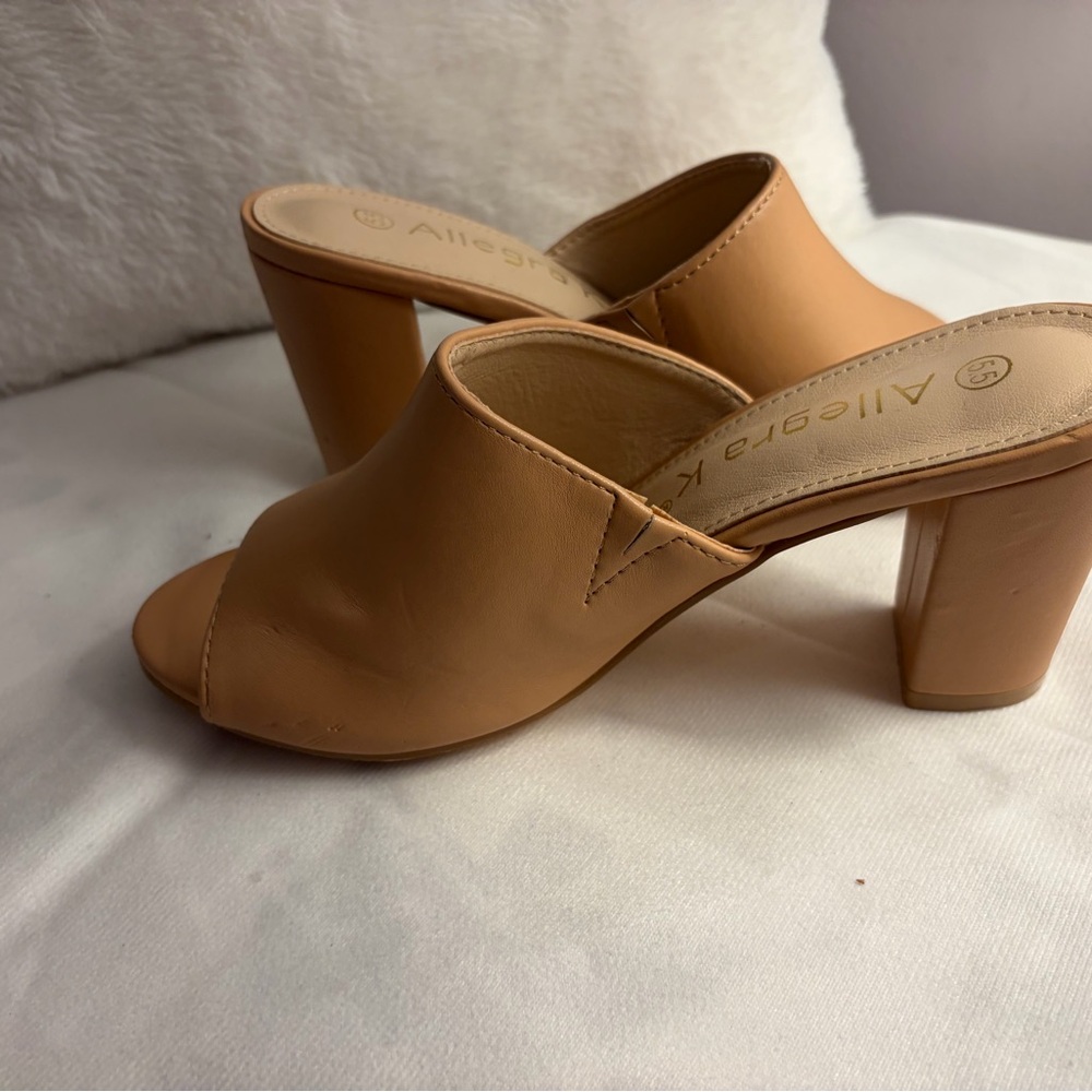 Allegra K Women's Beige Open-Toe Block Heel Mules